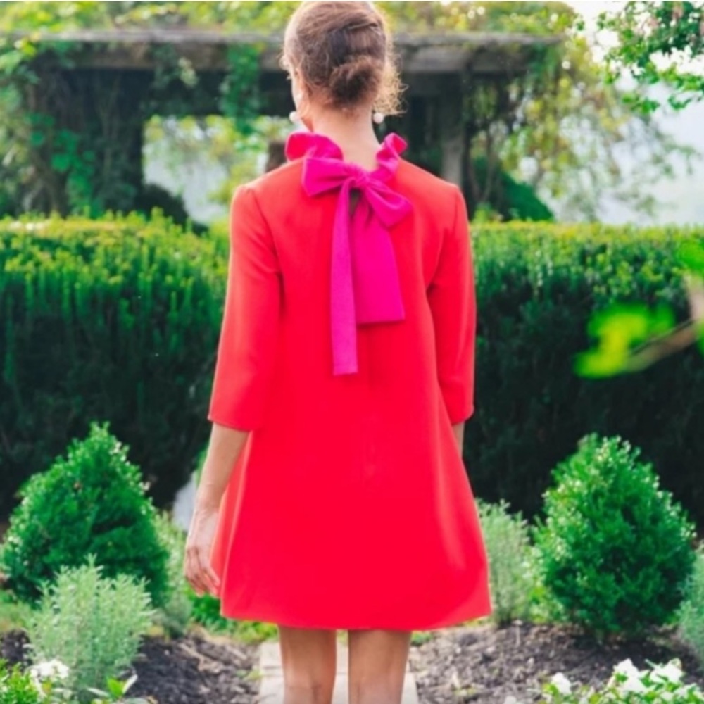 Tuckernuck Red Long-Sleeve Dress with Pink Bow